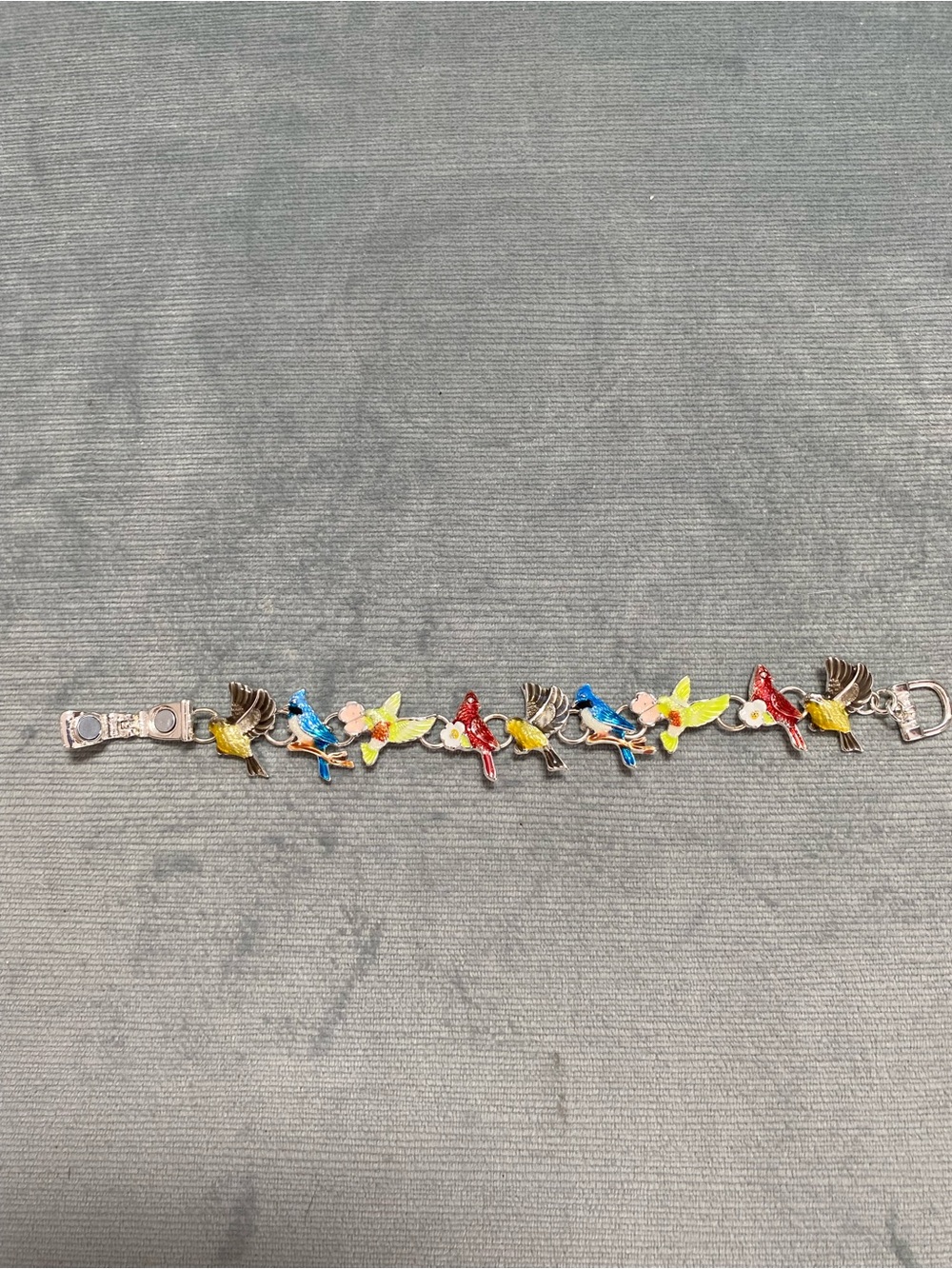 Multicolor Enamel Bird Link Bracelet Magnetic Closure size 6.5 vintage